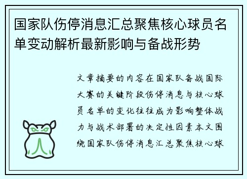 国家队伤停消息汇总聚焦核心球员名单变动解析最新影响与备战形势 国家队伤停消息汇总聚焦核心球员名单变动解析最新影响与备战形势
